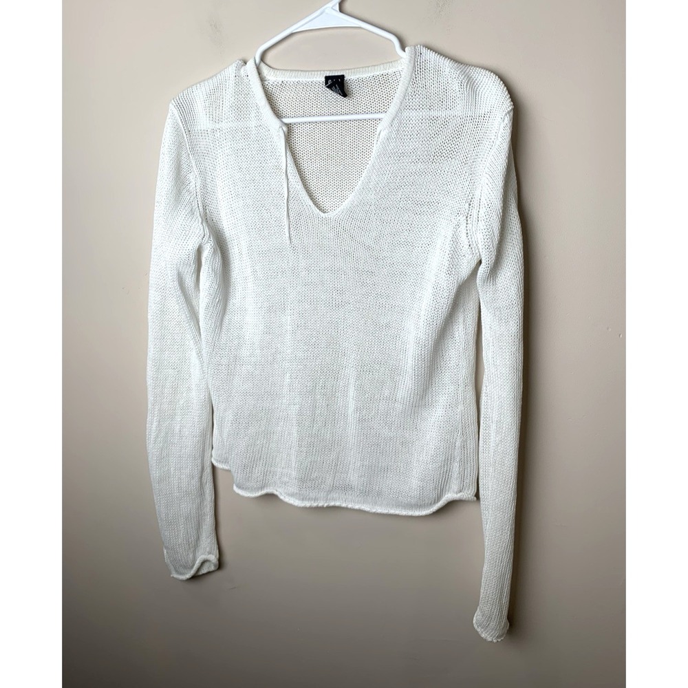 Gap V-Neck Sweater Womens M White Linen Blend Vintage Long Sleeve
